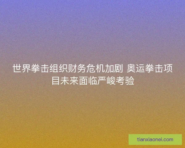 世界拳击组织财务危机加剧 奥运拳击项目未来面临严峻考验 世界拳击组织财务危机加剧 奥运拳击项目未来面临严峻考验