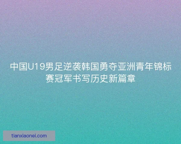 中国U19男足逆袭韩国勇夺亚洲青年锦标赛冠军书写历史新篇章 中国U19男足逆袭韩国勇夺亚洲青年锦标赛冠军书写历史新篇章